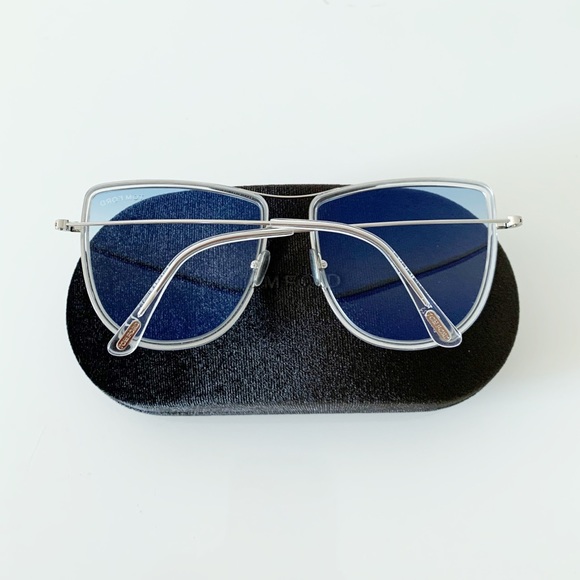 TOM FORD FT0759 16W Sunglasses Shiny Palladium Frame Gradient Blue Lens New - Picture 9 of 13
